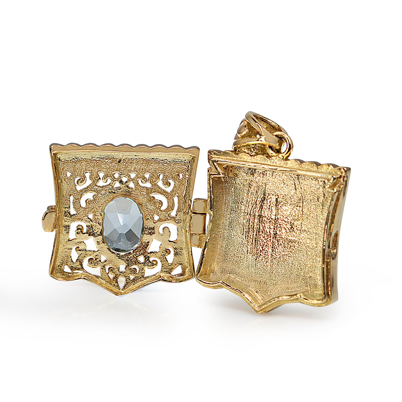 18ct Yellow Gold Topaz Sheild Shaped Locket Pendant