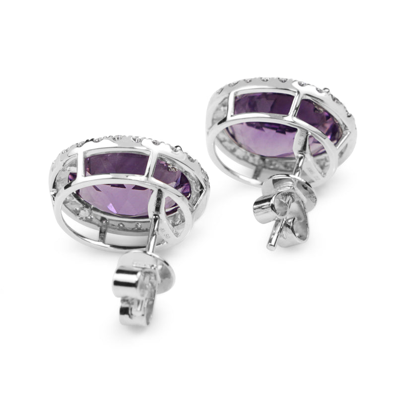 18ct White Gold Amethyst and Diamond Halo Stud Earrings