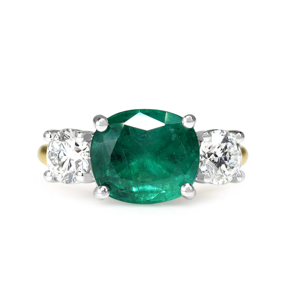 18ct Yellow and White Gold Emerald and Diamond 3 Stone Ring