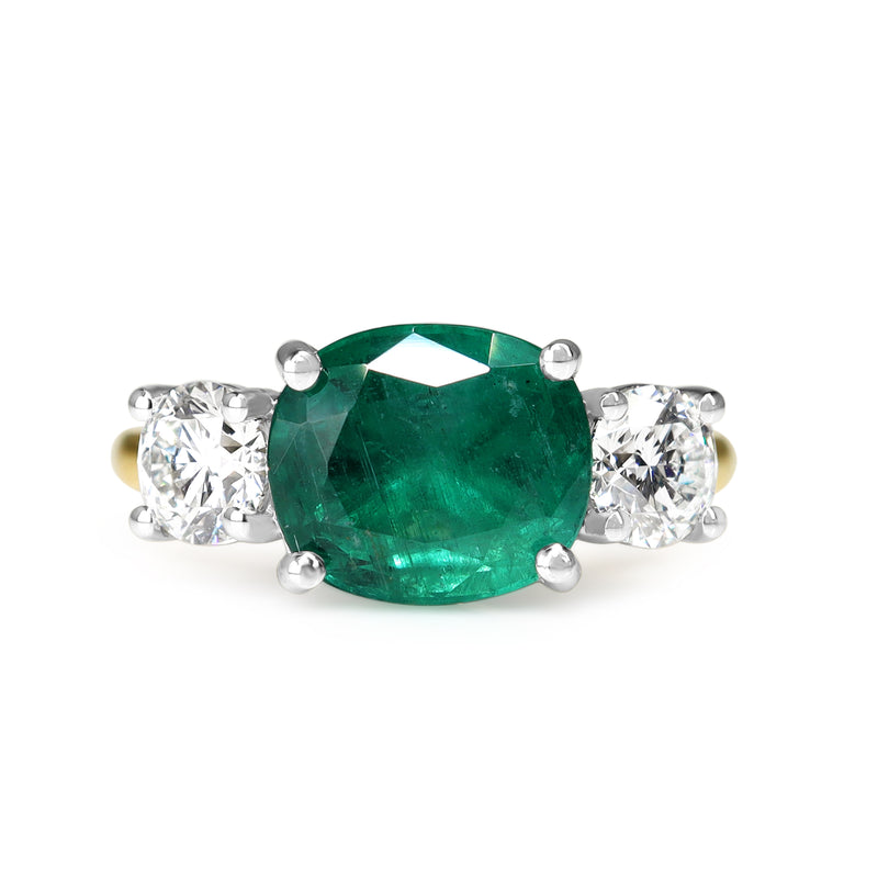 18ct Yellow and White Gold Emerald and Diamond 3 Stone Ring