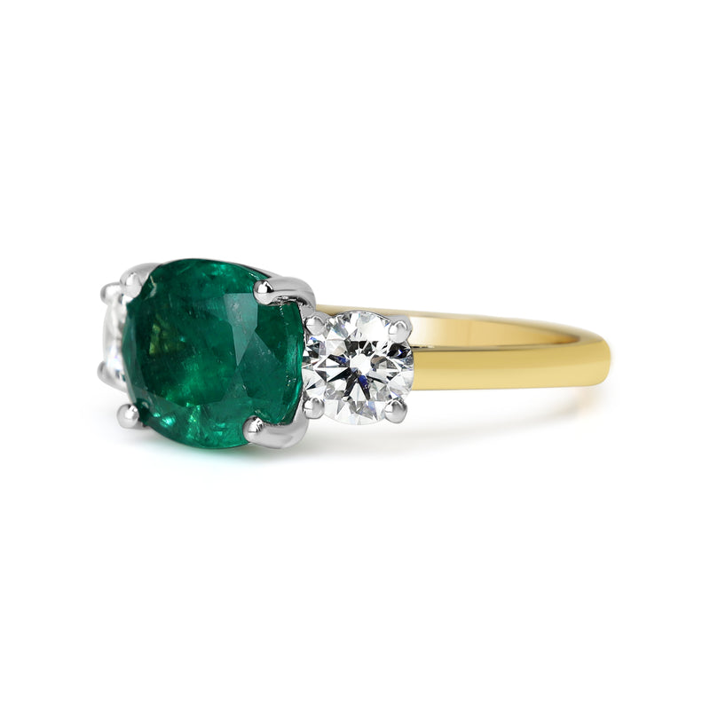 18ct Yellow and White Gold Emerald and Diamond 3 Stone Ring