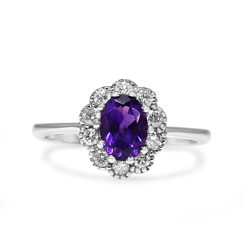 9ct White Gold Amethyst and Diamond Daisy Ring
