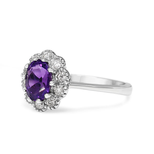 9ct White Gold Amethyst and Diamond Daisy Ring