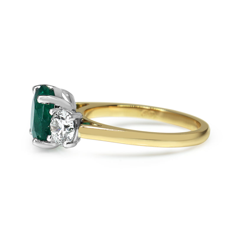 18ct Yellow and White Gold Emerald and Diamond 3 Stone Ring