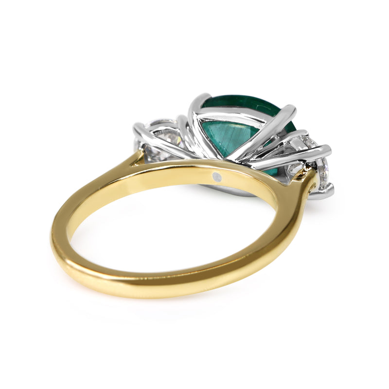 18ct Yellow and White Gold Emerald and Diamond 3 Stone Ring