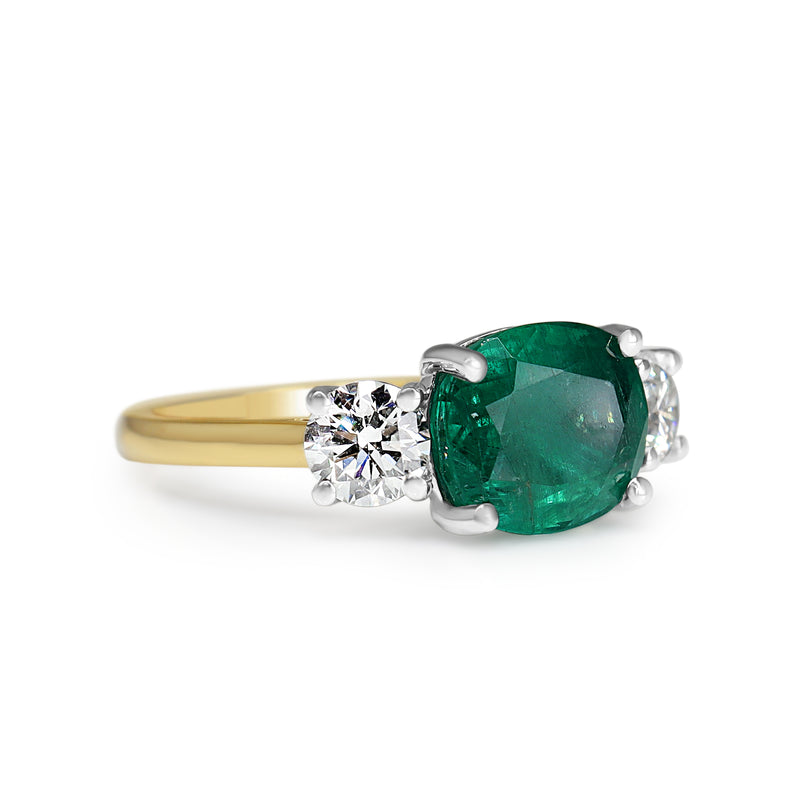 18ct Yellow and White Gold Emerald and Diamond 3 Stone Ring