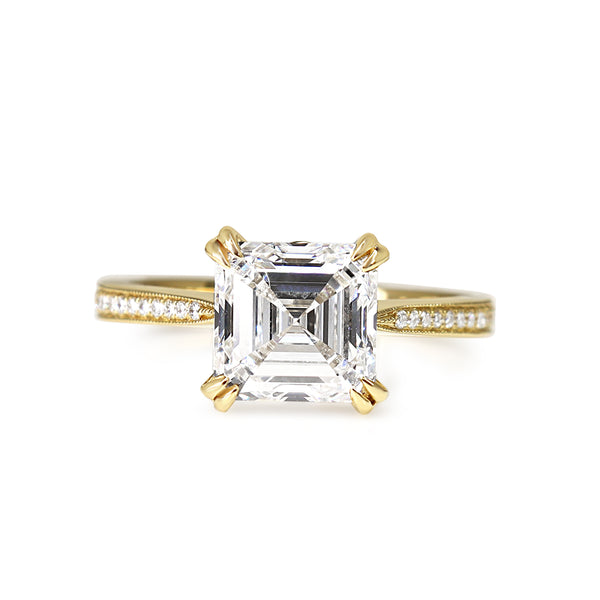 18ct Yellow Gold Lab Grown Asscher Cut Diamond Solitaire Ring