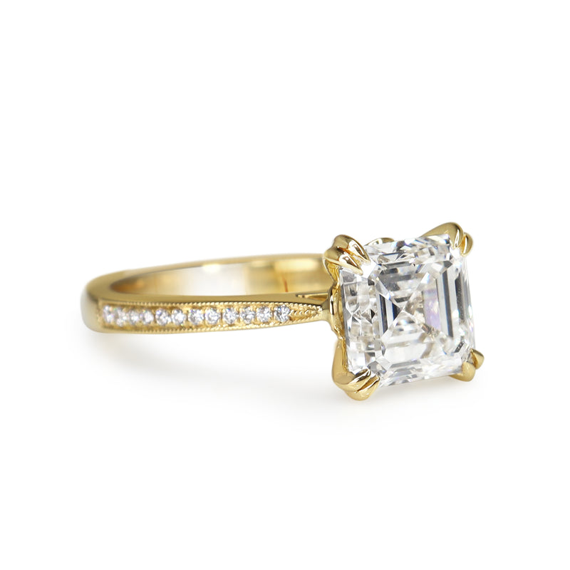 18ct Yellow Gold Lab Grown Asscher Cut Diamond Solitaire Ring