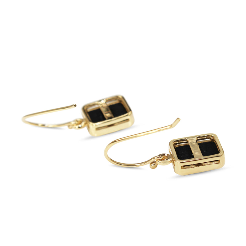 9ct Yellow Gold Onyx and Diamond Drop Earrings