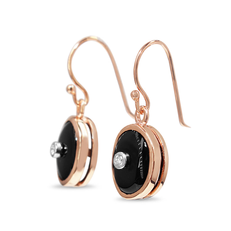 9ct Rose Gold Onyx and Diamond Drop Earrings
