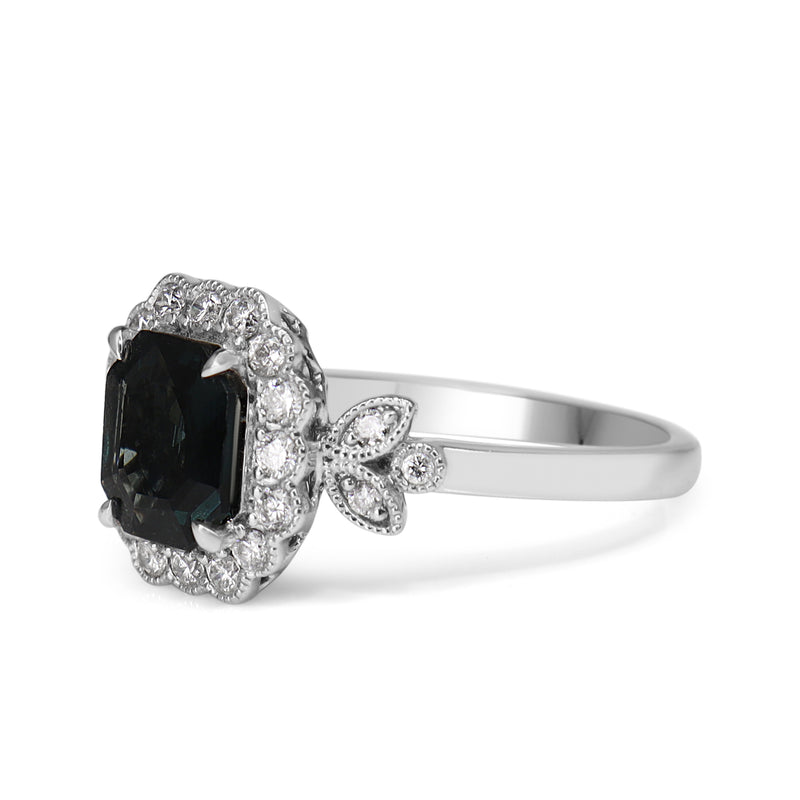 18ct White Gold Blue Spinel and Diamond Flower Style Ring