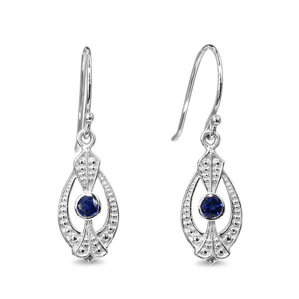 9ct White Gold Sapphire Art Deco Style Earrings