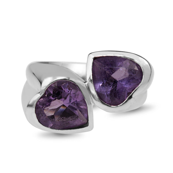 18ct White Gold Moi et Toi Amethyst Heart Ring