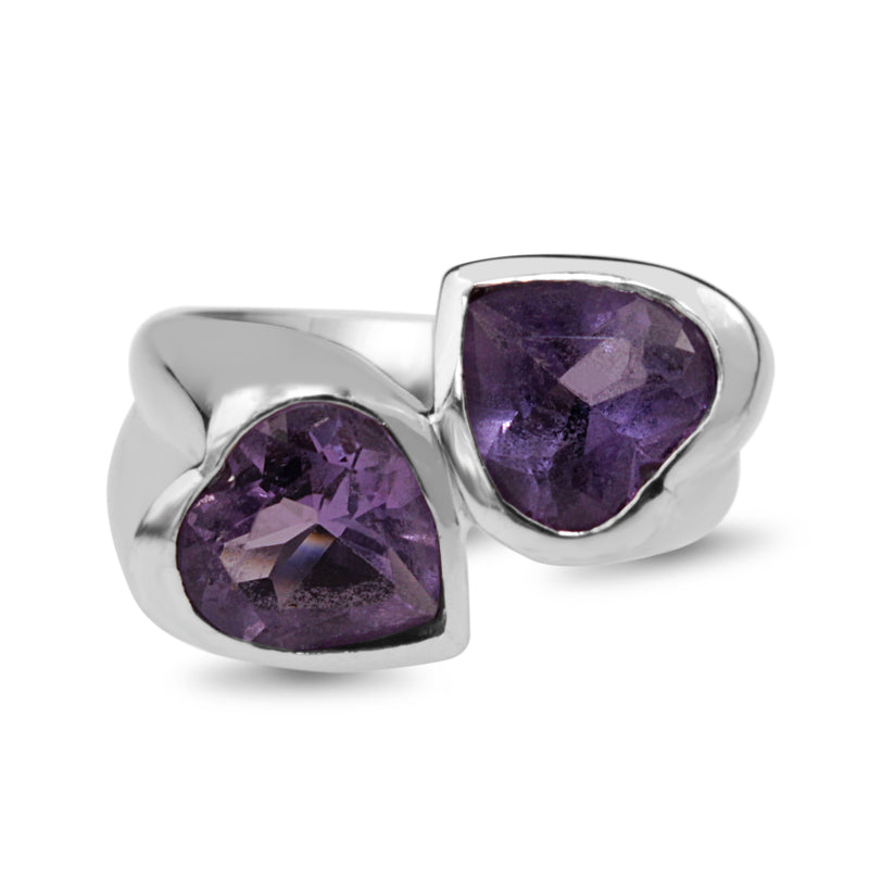 18ct White Gold Moi et Toi Amethyst Heart Ring