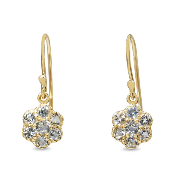 9ct Yellow Gold Topaz Daisy Drop Earrings