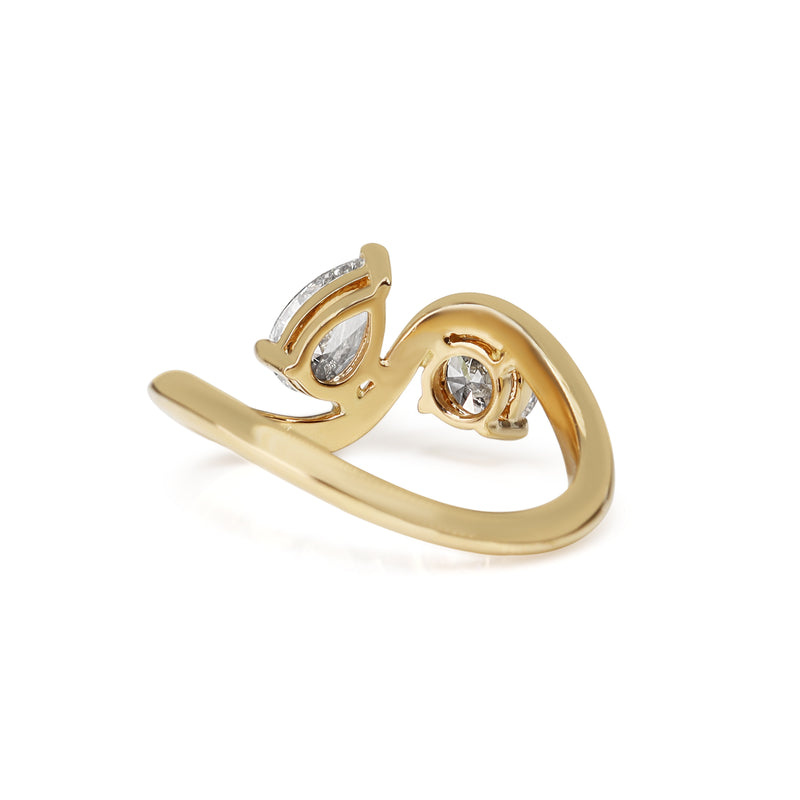 18ct Yellow Gold Round Brilliant Cut and Pear Diamond Moi Et Toi Style Ring