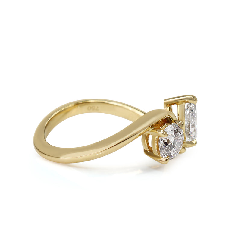 18ct Yellow Gold Round Brilliant Cut and Pear Diamond Moi Et Toi Style Ring