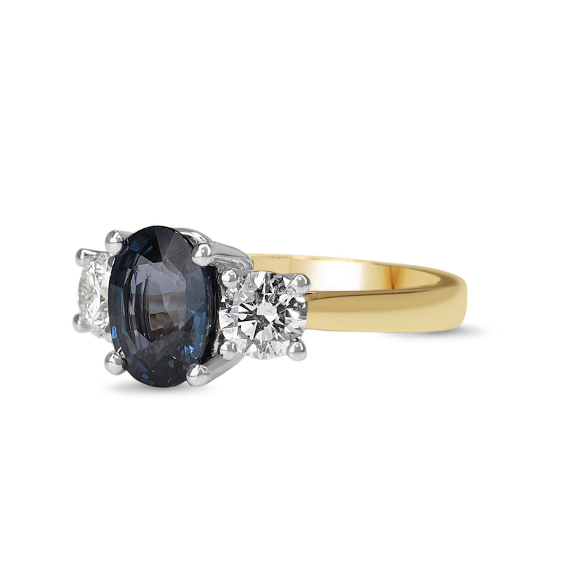 18ct Yellow and White Gold Sapphire and Diamond 3 Stone Ring