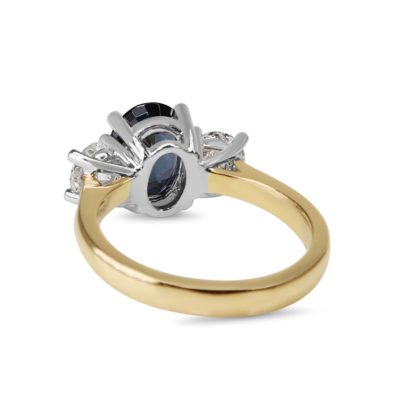 18ct Yellow and White Gold Sapphire and Diamond 3 Stone Ring