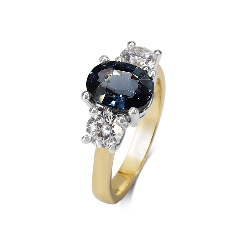 18ct Yellow and White Gold Sapphire and Diamond 3 Stone Ring