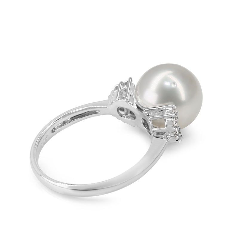 Platinum 10mm South Sea Pearl and Diamond Ring