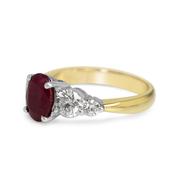 18ct Yellow and White Gold Ruby and Diamond 5 Stone Ring