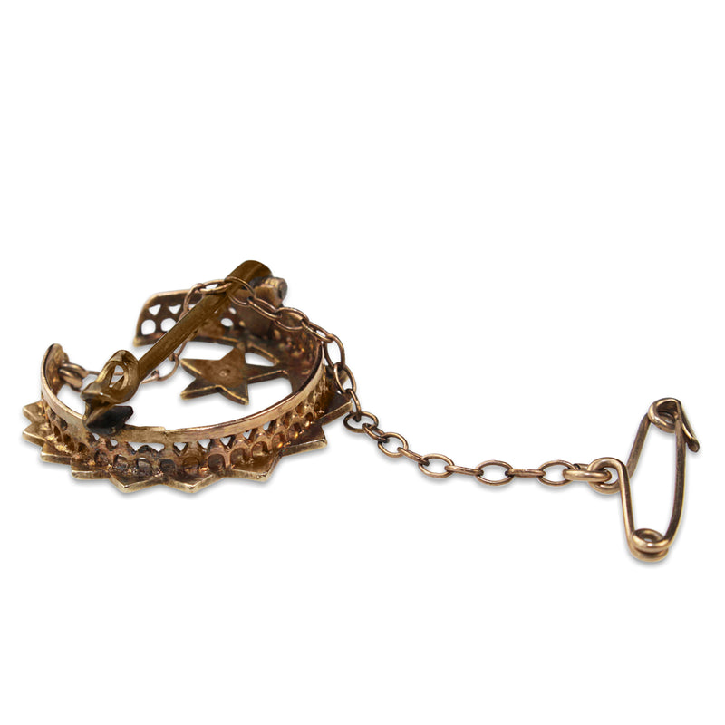 9ct Yellow Gold Antique Seed Pearl Moon and Star Brooch
