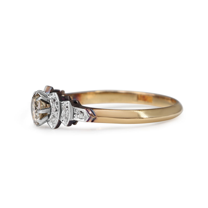 18ct Yellow Gold and Platinum Vintage Diamond Solitaire Ring