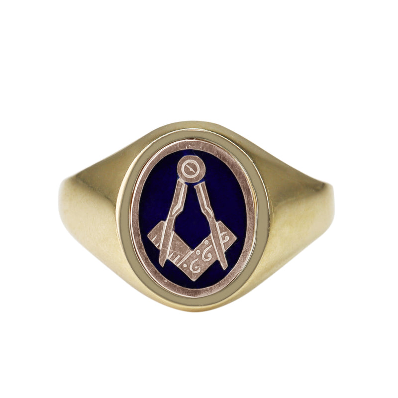 9ct Yellow Gold Masonic Enamel Flip Signet Ring