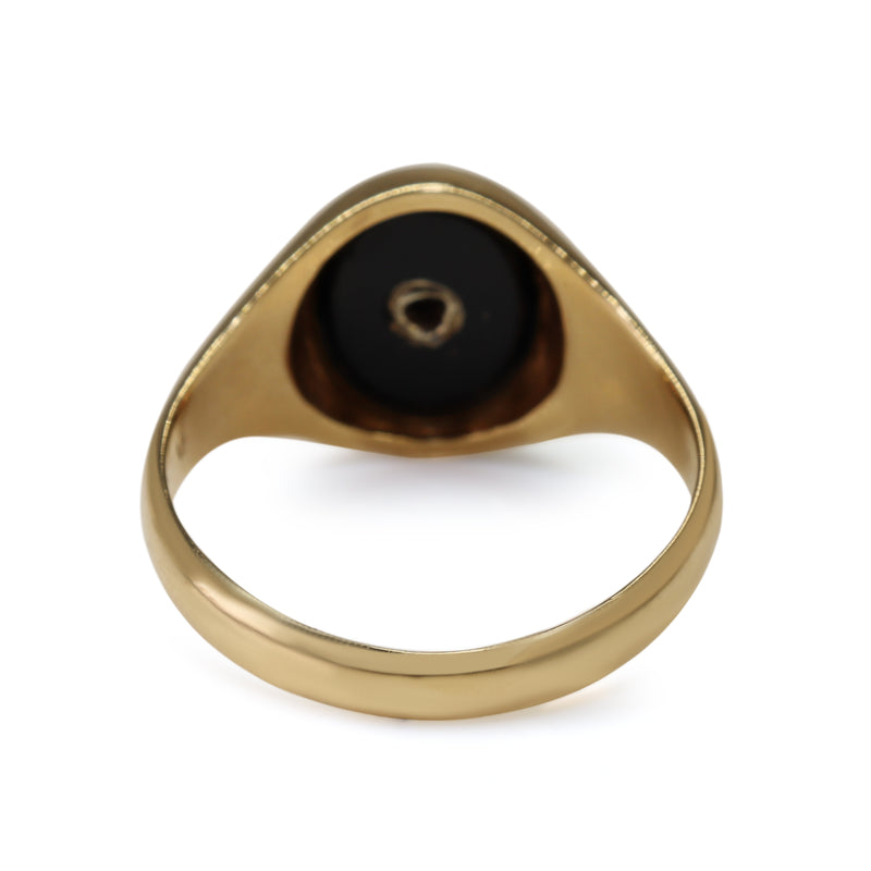 9ct Yellow Gold Onyx and Diamond Vintage Signet Ring
