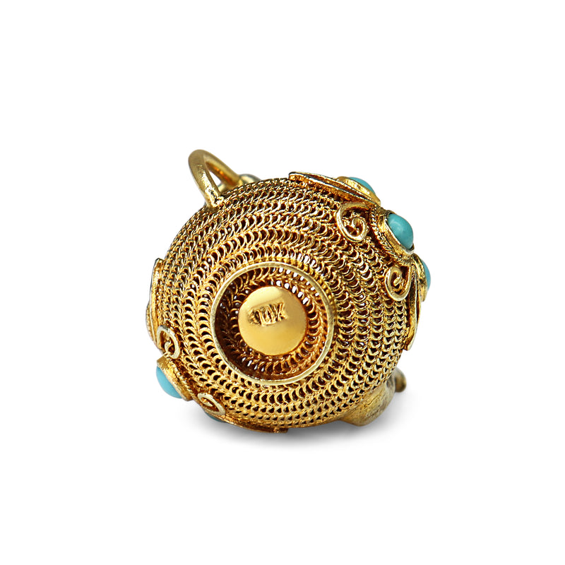14ct Yellow Gold Basket Charm / Pendant with Turquoise