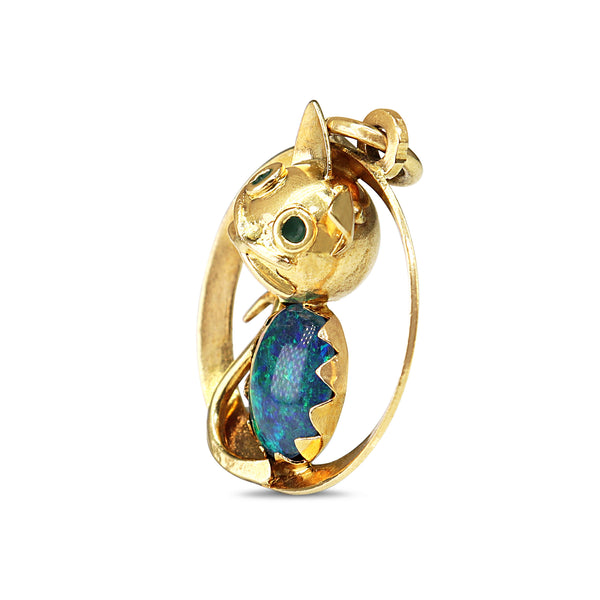 18ct Yellow Gold Cat and Opal Triplet Charm / Pendant