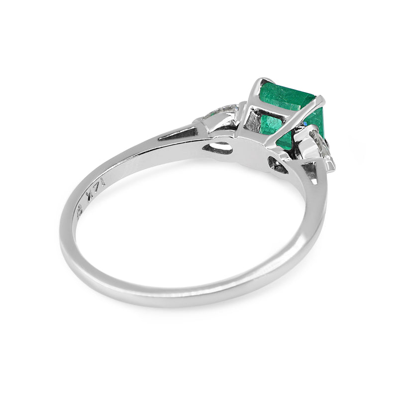 14ct White Gold Emerald and Pear Diamond 3 Stone Ring