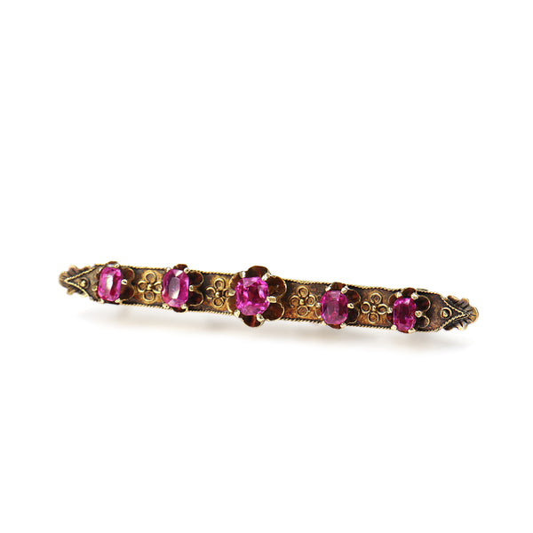 15ct Yellow Gold Antique Ruby Bar Brooch