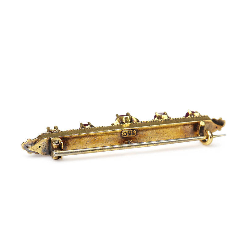 15ct Yellow Gold Antique Ruby Bar Brooch