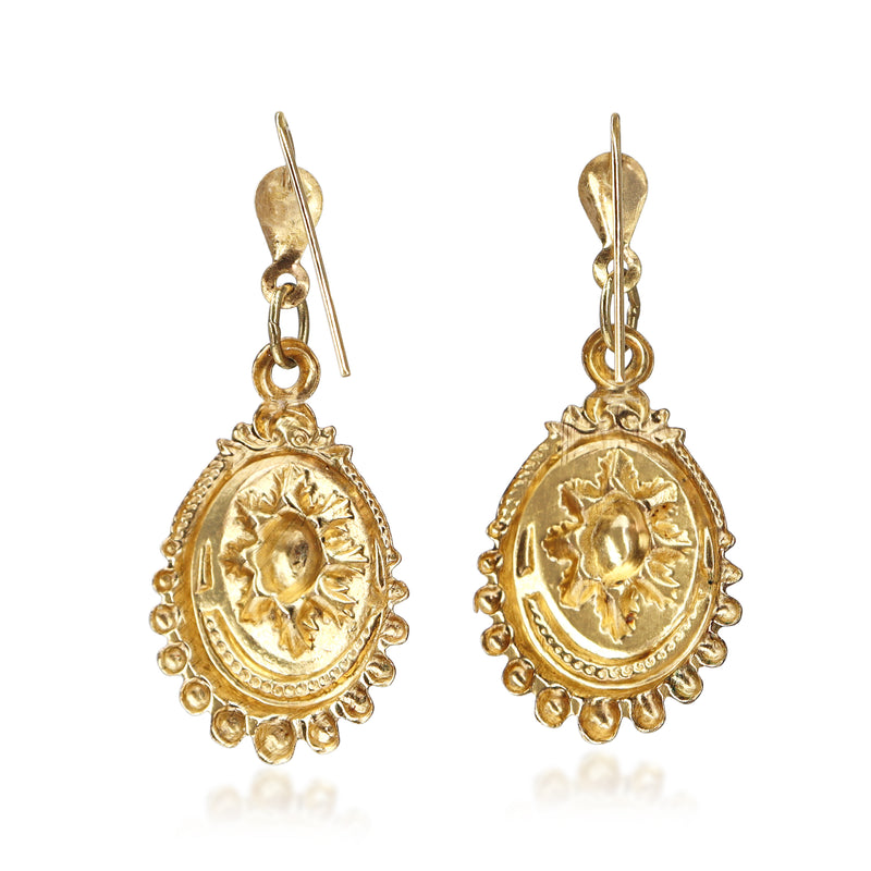 9ct Yellow Gold Vintage Engraved Earrings