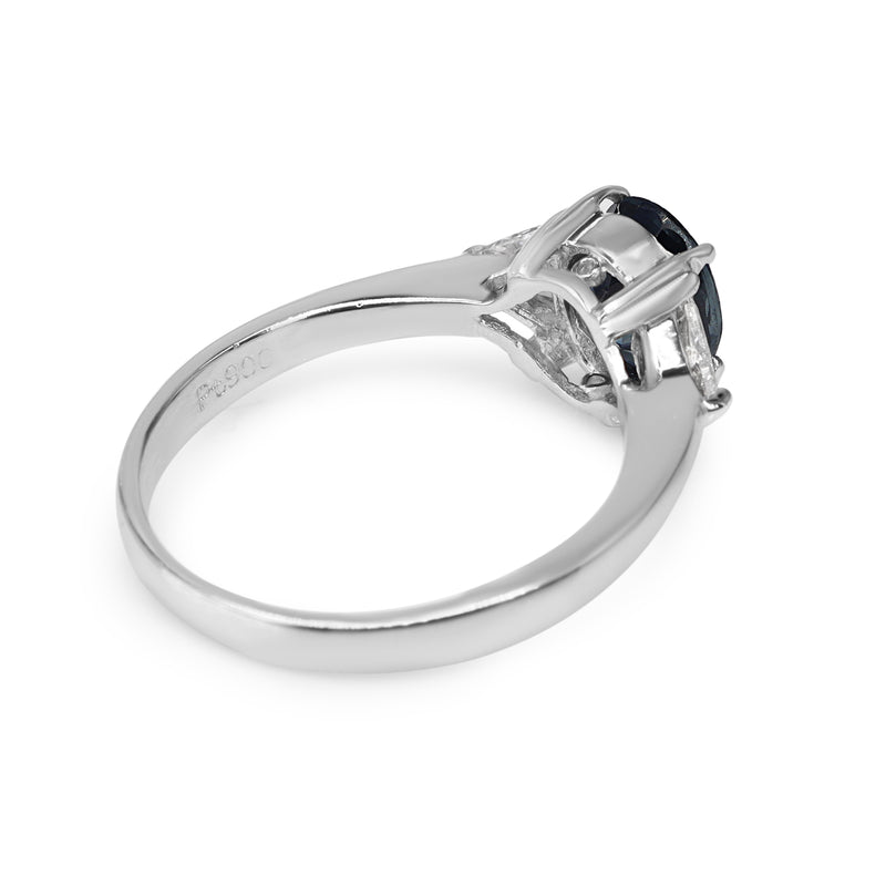 Platinum Sapphire and Diamond Trillion 3 Stone Ring