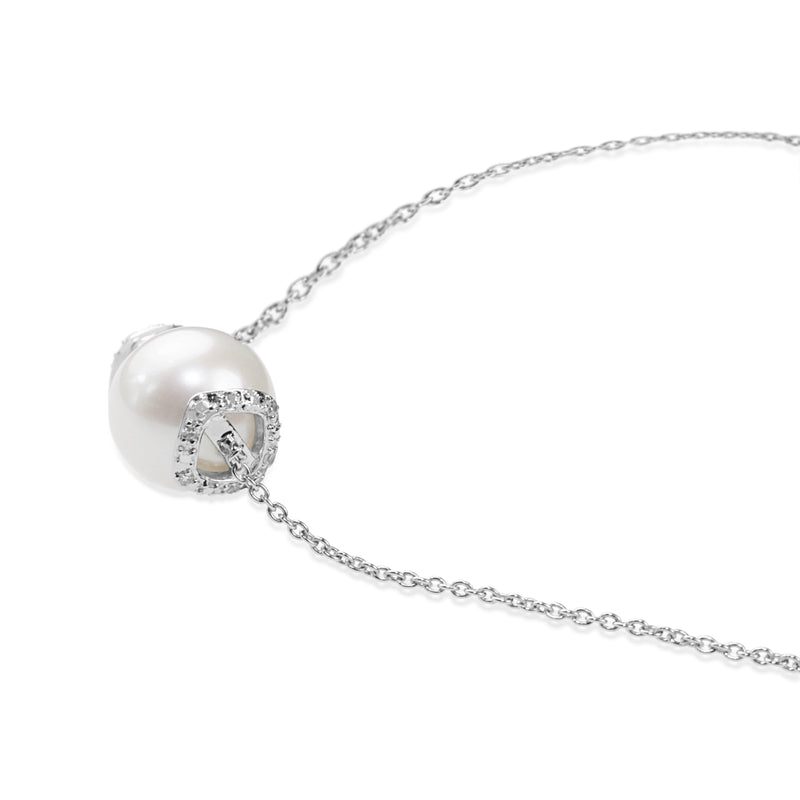 9ct White Gold Diamond and Fresh Water Pearl Necklace