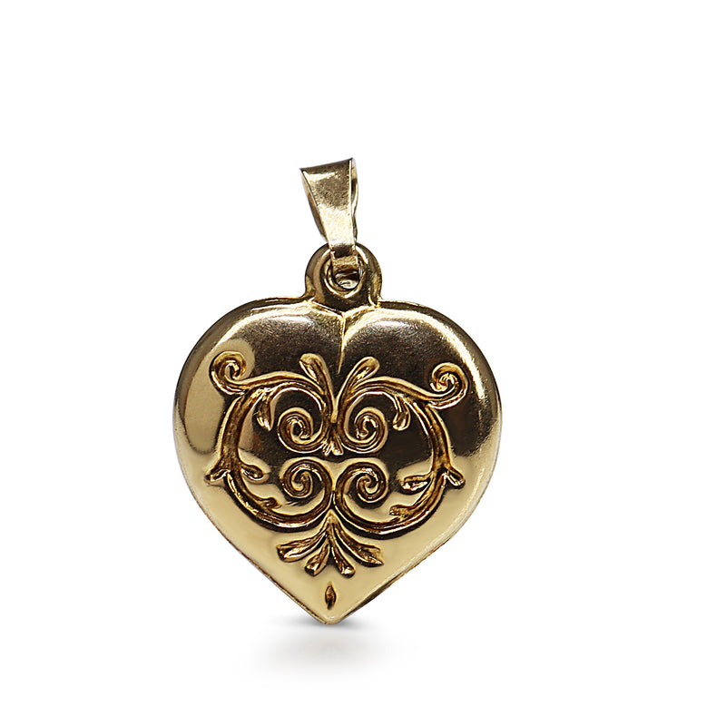 9ct Yellow Gold Engraved Heart Charm / Pendant