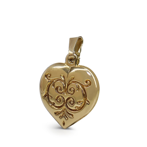 9ct Yellow Gold Engraved Heart Charm / Pendant
