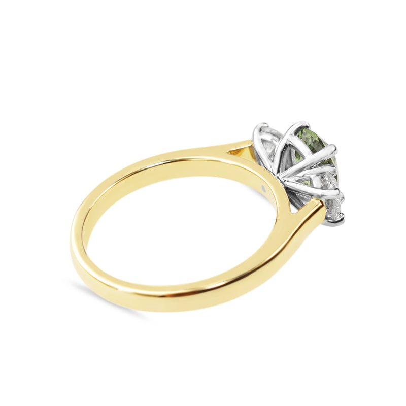 18ct Yellow and White Gold Natural Alexandrite and Diamond 3 Stone Ring