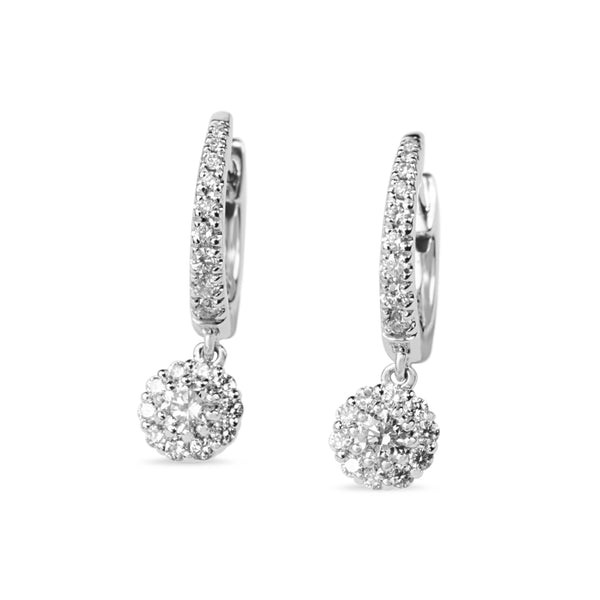 9ct White Gold Cluster Hoop Diamond Drop Earrings