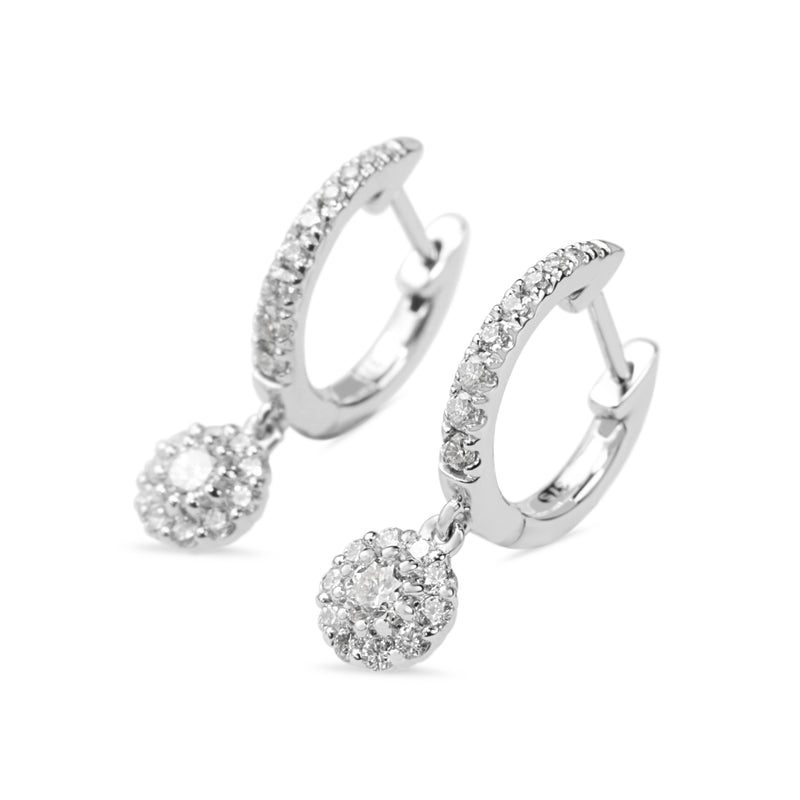 9ct White Gold Cluster Hoop Diamond Drop Earrings
