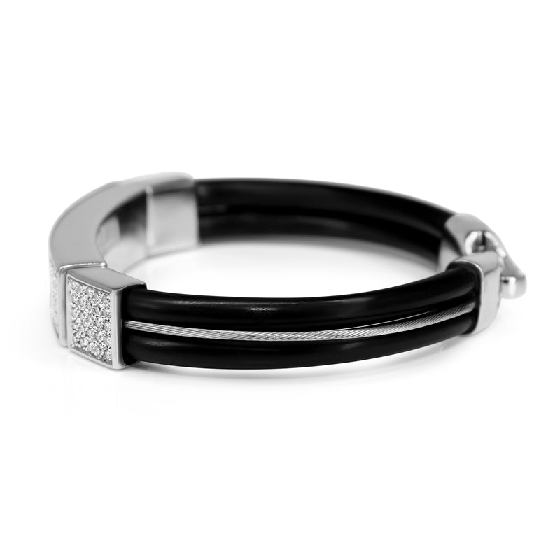 18ct White Gold Pavé Diamond and Neoprene Bracelet
