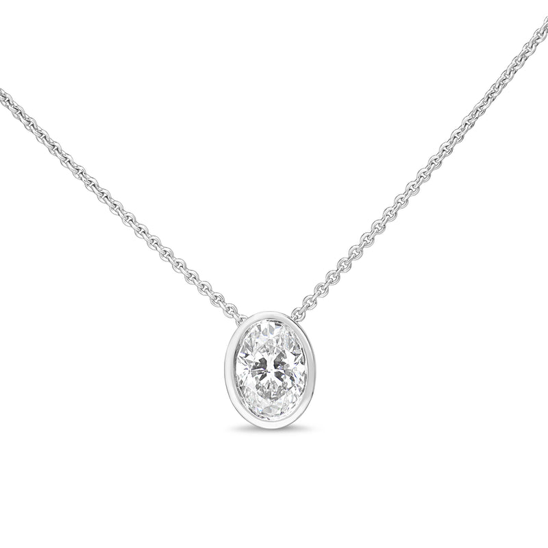 18ct White Gold Oval Bezel 1.03ct Lab Grown Diamond Necklace