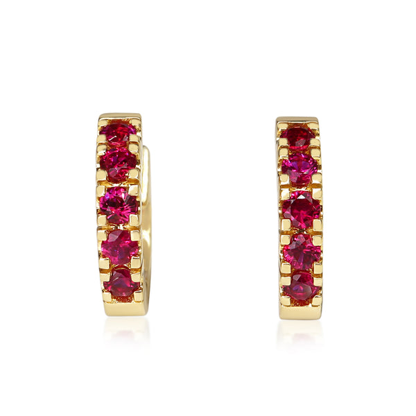 18ct Yellow Gold Ruby Hoop Earrings