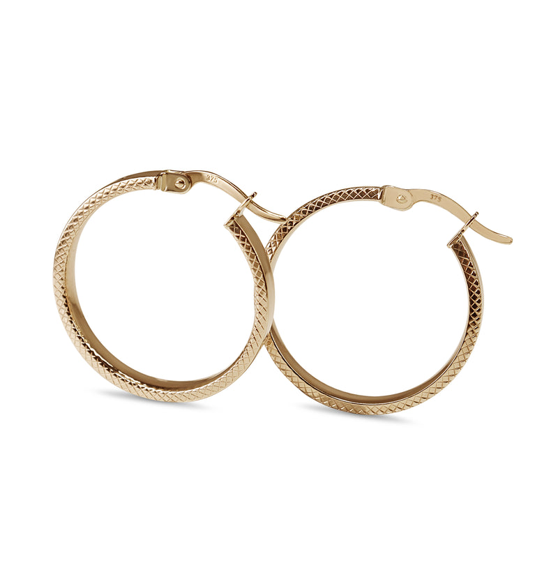 9ct Yellow Gold Flat Hoop Earrings with Side Etching