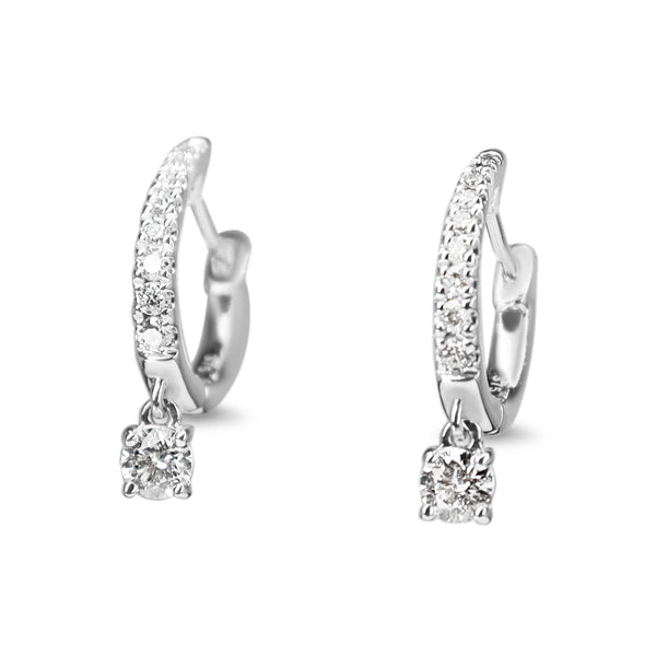 9ct White Gold Diamond Hoop Earrings with Diamond Drop