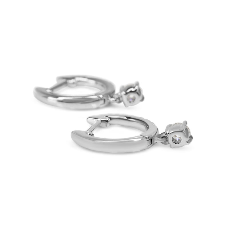 9ct White Gold Diamond Hoop Earrings with Diamond Drop