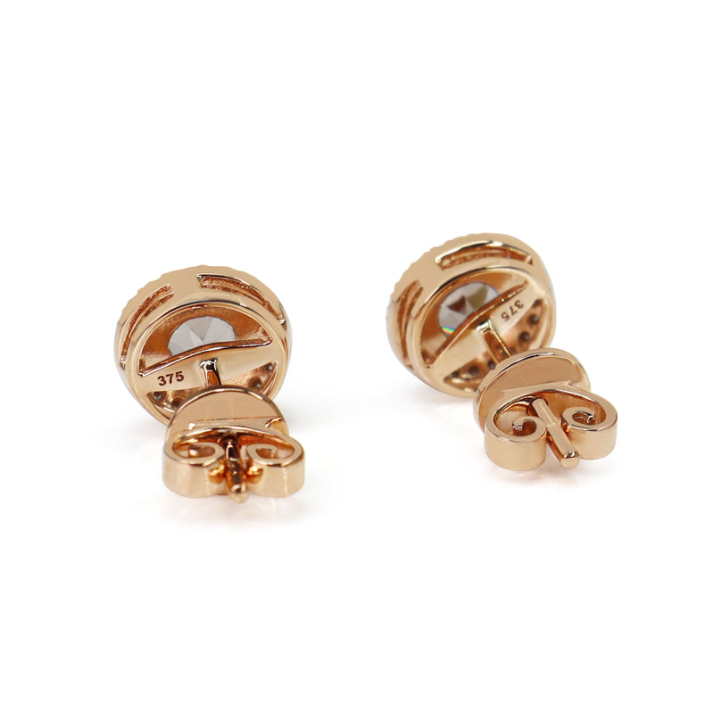 9ct Rose Gold Morganite and Diamond Halo Stud Earrings